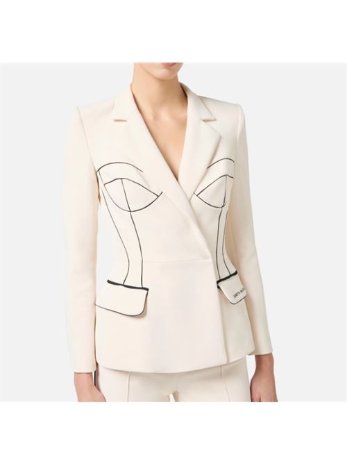 JACKET WITH CONTRAST PIPING ELISABETTA FRANCHI | GI12951E2E84 burro/nero